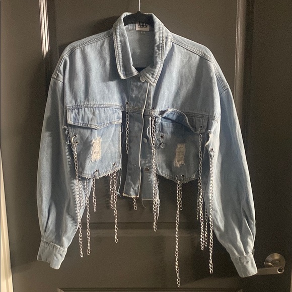All Thing Cherish Jackets & Blazers - All Things Cherish Trendy Denim Jacket with Chain Details
